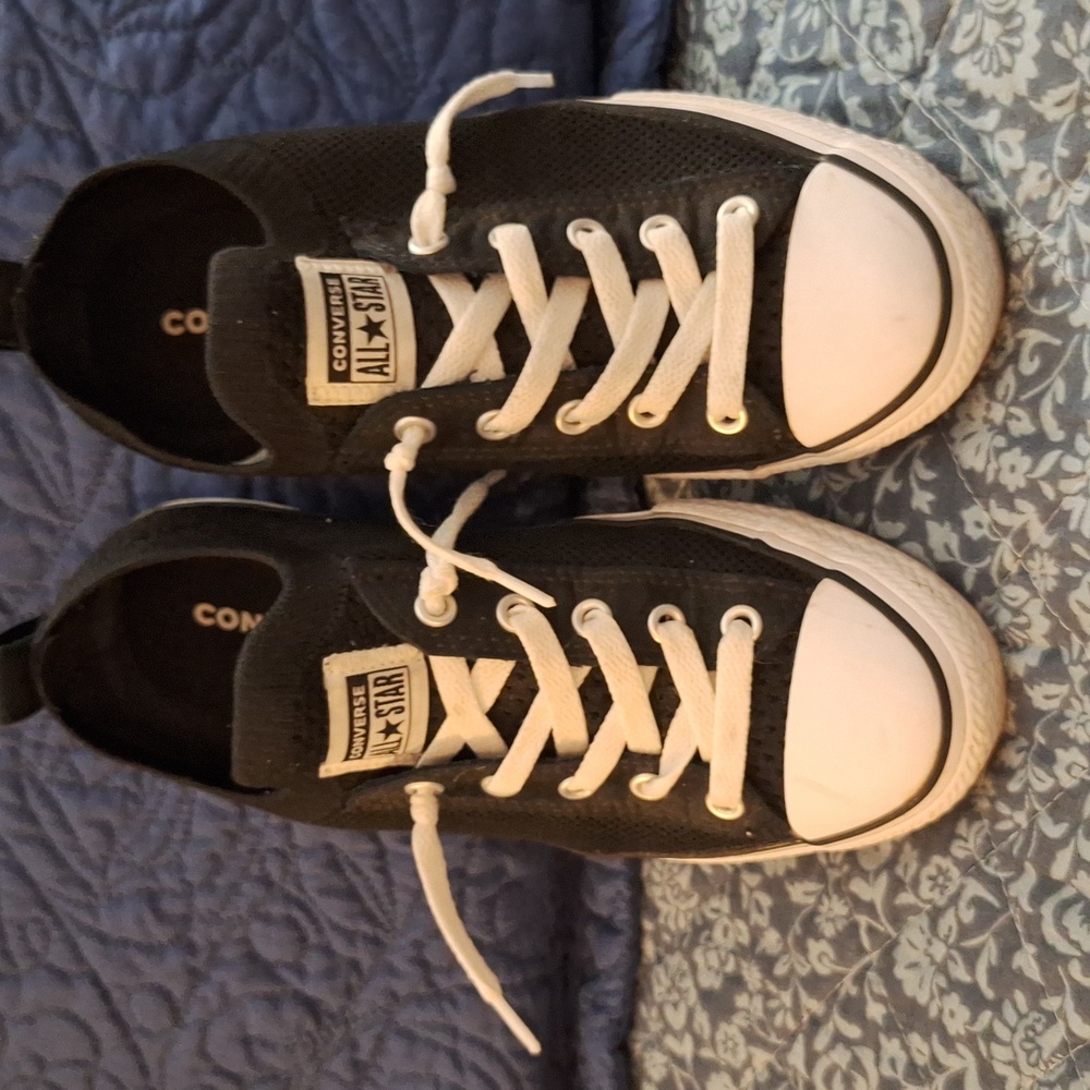 Black Converse All Star mesh slip on sneakers. Size 4 kids, 7-7.5 womens